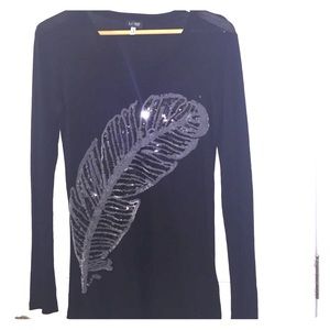 SIZE 42/M Black Armani Jeans Sequin feather shirt