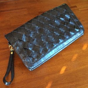 Black fold over clutch wristlet