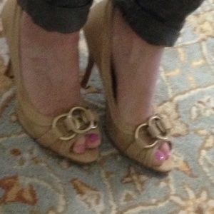 Reserved for Saffron-Camel suede peep toe