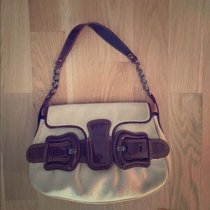 Fendi Canvas & Chocolate brown patent leather bag