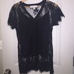 Sz S Beyond Vintage black lace shirt w/ black cami