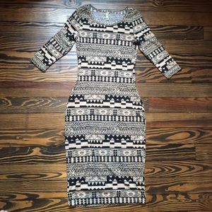 Black & Tan Aztec Bodycon Dress