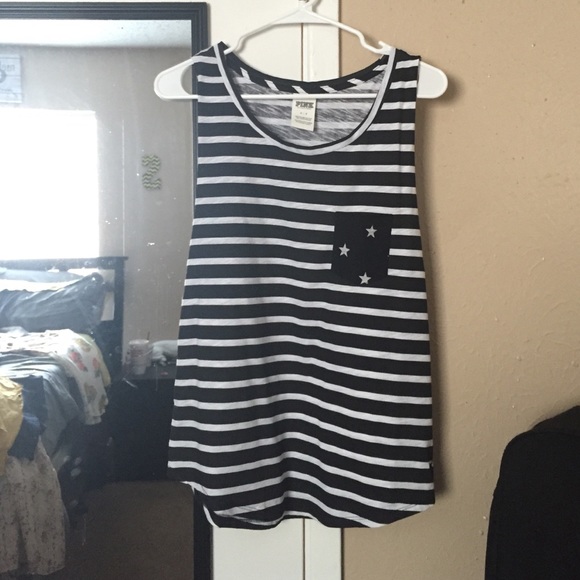 Black and white striped VS PINK top.