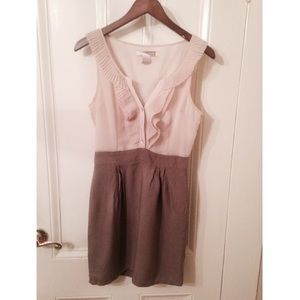 Cream & tan ruffle front dress