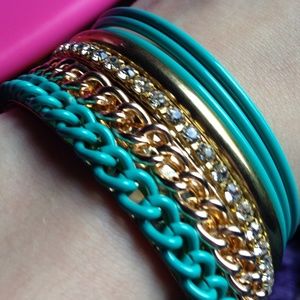 Mint and Gold Bangle Bracelet Set.