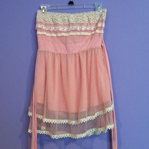 Strapless pink lace top