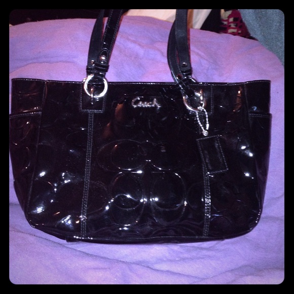 Black Embossed Patent Coach Handbag