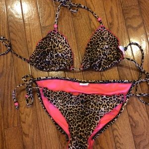 Bright coral and leopard Bikini