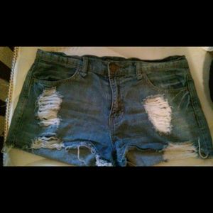 High-waisted Denim Ripped Shorts