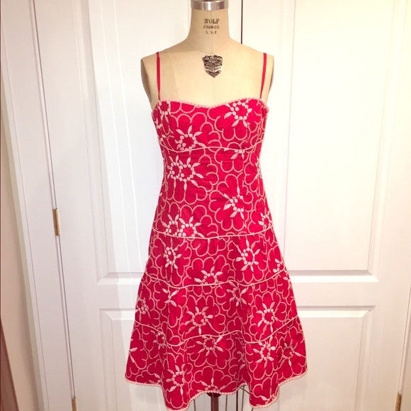 Nanette Lepore Dress Strappy Red Summer Flare 6 s