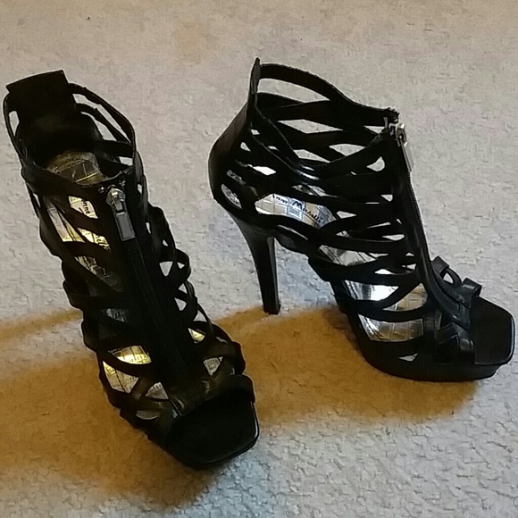 Black strap zip Up Heels