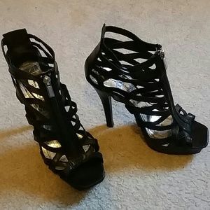 Black strap zip Up Heels