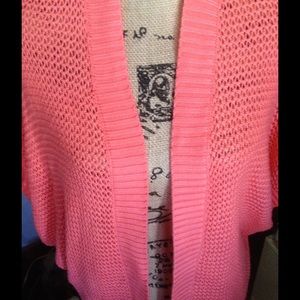 Bright coral netting cardigan mid sleeves 1X