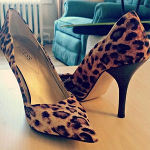 Guess leopard print satin pumps