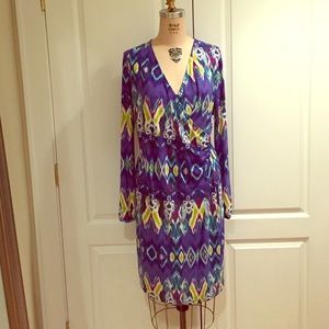 Blue print Resort Dress Faux Wrap Jones New York L