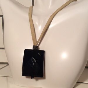 J Crew Black Stone Cut Pendant on Suede Necklace