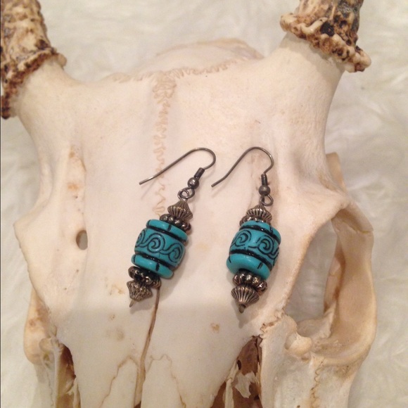 Tribal turquoise earrings - Picture 2 of 2