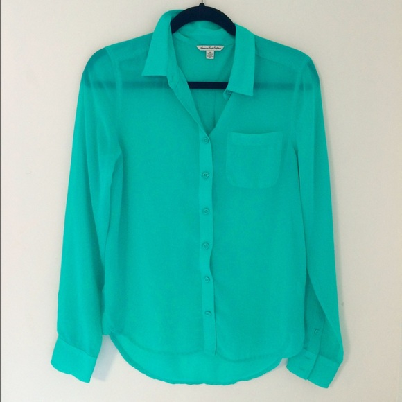 American Eagle Outfitters Tops - Sheer teal button down