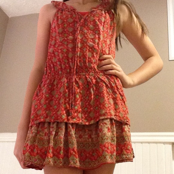Angie Dresses & Skirts - Patterned Pink and Green Summer Dress🍉🆕