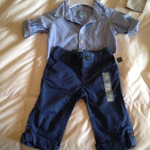 Baby Gap New Pants & button up, collar Onesi