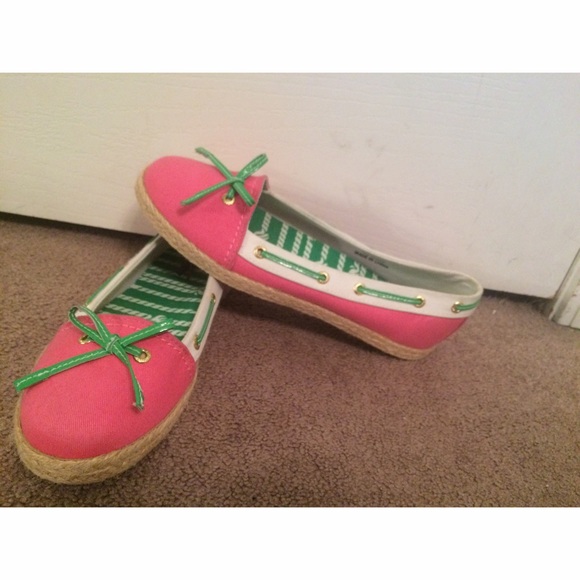 Pink and green Sperrys!