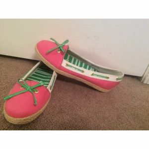 Pink and green Sperrys!