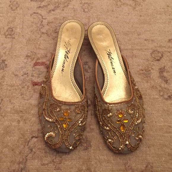 Sparkly gold slip shoes