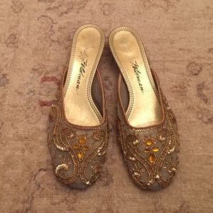 Sparkly gold slip shoes