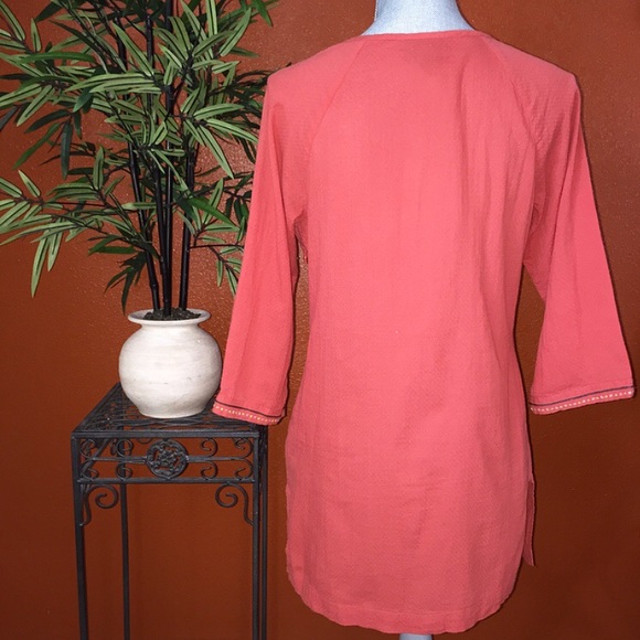 Dana Buchman Orange Long Tunic Blouse Small - Picture 2 of 4