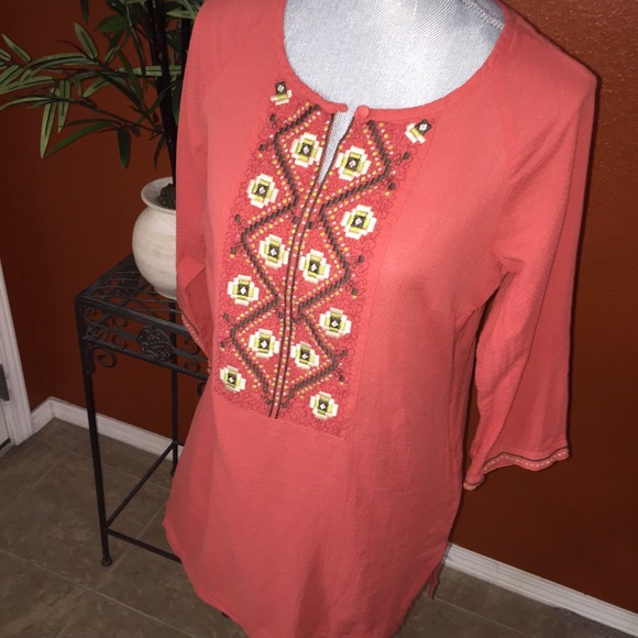 Dana Buchman Orange Long Tunic Blouse Small - Picture 3 of 4