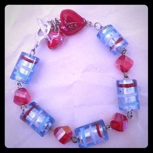 Blue and red heart bracelet