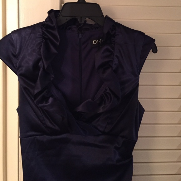 Ruffled neck navy satin dress **reduced**