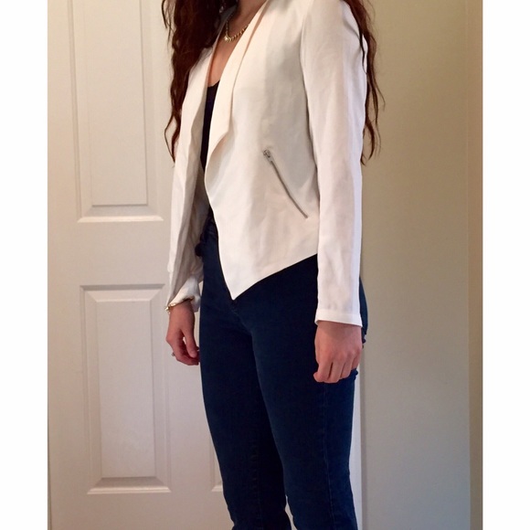 H&M Ivory Lined Moto Zipper Pocket Blazer