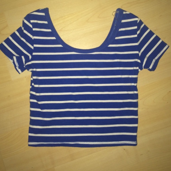 Blue & White Striped Scoop Neck Crop Top