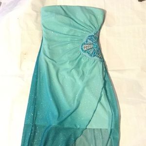 Hi-low homecoming or prom dress and sparkle shoes!