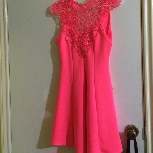 Pink dress with lace-pattern neckline