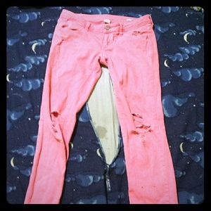 Pre-Ripped Pink Skinny Jeans