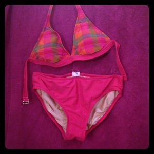 Isaac Mizrahi Women's Pink Plaid Bikini Set Size S