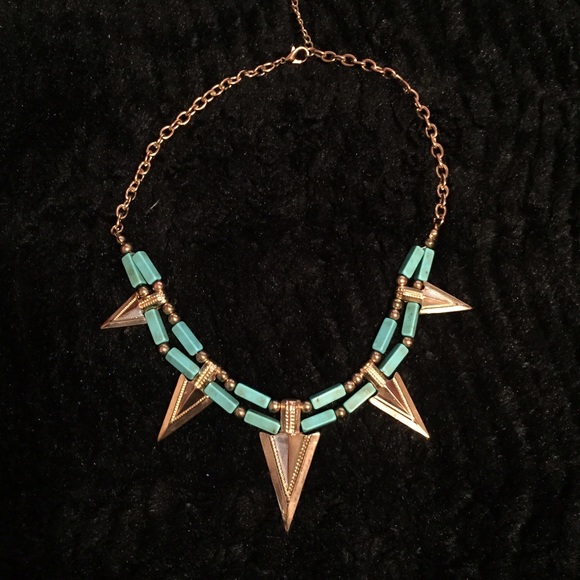 Edgy Gold and Turquoise Stone Necklace!