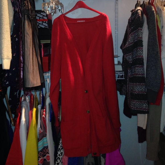 Extra long red sweater.