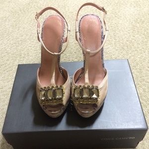 Blush and desert snakeskin heels