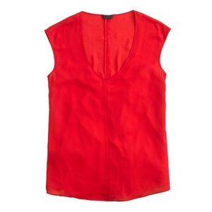 Red J. Crew cap sleeve shirttail blouse