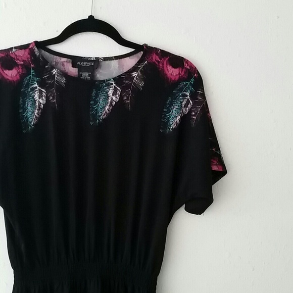 Feather Design Black Dress