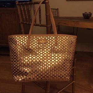 Kate Spade Woven Leather Tote Bucket Bag