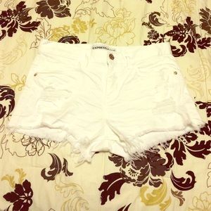 Express high waisted white denim shorts