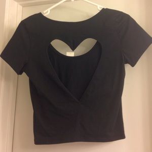 Black Crop Top with Cutout Heart
