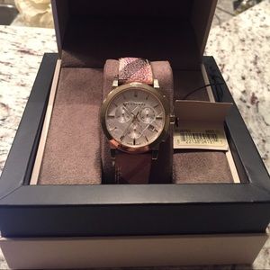 Burberry Gold Chronograph Leather Watch