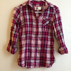 Pink Plaid Fitted Flannel Shirt