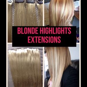 20" Blonde Clip In Hair Extensions Highlights