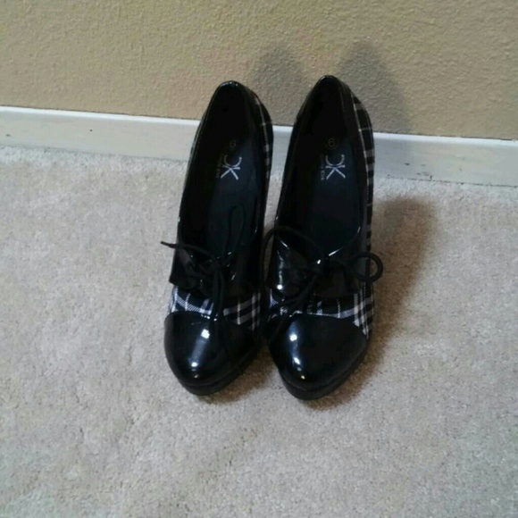 Plaid ankle booties.